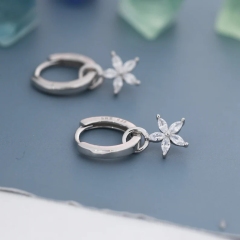 White Flower CZ Huggie Hoop in Sterling Silver, Silver or Gold, Minimalist Simple Hoop Earrings, Detachable and Interchangeable