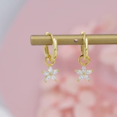 White Flower CZ Huggie Hoop in Sterling Silver, Silver or Gold, Minimalist Simple Hoop Earrings, Detachable and Interchangeable