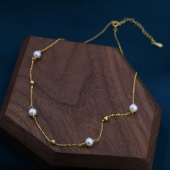 Genuine Pearl Choker Necklace in Sterling Silver, Silver or Gold, Genuine Freshwater Pearls, Natural Keshi Pearl Necklace, Satellite Beaded