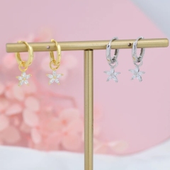 White Flower CZ Huggie Hoop in Sterling Silver, Silver or Gold, Minimalist Simple Hoop Earrings, Detachable and Interchangeable