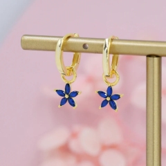 Sapphire Blue Flower CZ Huggie Hoop in Sterling Silver, Silver or Gold, Minimalist Simple Hoop Earrings, Detachable and Interchangeable