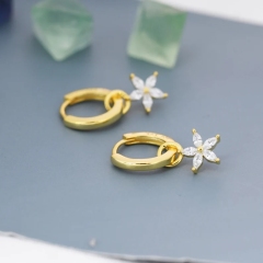 White Flower CZ Huggie Hoop in Sterling Silver, Silver or Gold, Minimalist Simple Hoop Earrings, Detachable and Interchangeable