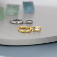 Baguette CZ Huggie Hoop in Sterling Silver, Silver or Gold, CZ Minimalist Hoop Earrings, Detachable and Interchangeable