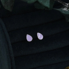 Purple Droplet Dot Stud Earrings in Sterling Silver with Hand Painted Enamel, Purple Stud, Enamel Droplet, Drop Shape
