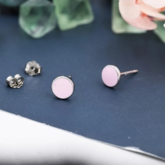 Pink Circle Dot Stud Earrings in Sterling Silver with Hand Painted Enamel, Pastel Stud, Teal, Turquoise, Blue, Pink, Purple, Tiny Stud