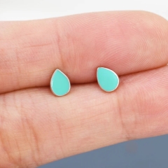 Teal Green Droplet Dot Stud Earrings in Sterling Silver with Hand Painted Enamel, Teal Green Stud, Enamel Droplet, Drop Shape