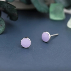 Lilac Purple Circle Dot Stud Earrings in Sterling Silver with Hand Painted Enamel, Pastel Stud, Enamel Dot, 6mm