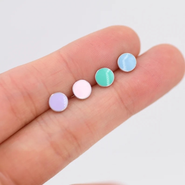 Pink Circle Dot Stud Earrings in Sterling Silver with Hand Painted Enamel, Pastel Stud, Teal, Turquoise, Blue, Pink, Purple, Tiny Stud