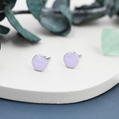 Lilac Purple Circle Dot Stud Earrings in Sterling Silver with Hand Painted Enamel, Pastel Stud, Enamel Dot, 6mm