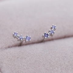 Extra Tiny Alexandrite CZ Trio Stud Earrings in Sterling Silver, Silver or Gold, Tiny Three Star CZ Earrings, Stacking Earrings