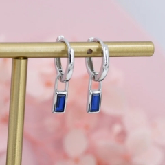 Sapphire Blue Baguette CZ Huggie Hoop in Sterling Silver, Silver or Gold, CZ Minimalist Hoop Earrings, Detachable and Interchangeable