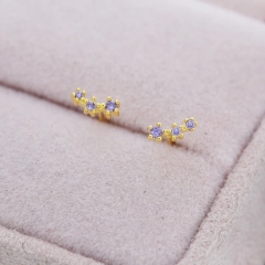 Extra Tiny Alexandrite CZ Trio Stud Earrings in Sterling Silver, Silver or Gold, Tiny Three Star CZ Earrings, Stacking Earrings