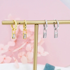 Baguette CZ Huggie Hoop in Sterling Silver, Silver or Gold, CZ Minimalist Hoop Earrings, Detachable and Interchangeable