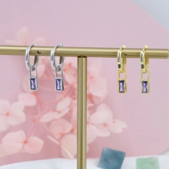 Alexandrite Purple Baguette CZ Huggie Hoop in Sterling Silver, Silver or Gold, CZ Minimalist Hoop Earrings, Detachable and Interchangeable