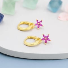 Fuchsia Red Flower CZ Huggie Hoop in Sterling Silver, Silver or Gold, Minimalist Simple Hoop Earrings, Detachable and Interchangeable