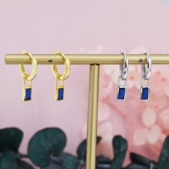 Sapphire Blue Baguette CZ Huggie Hoop in Sterling Silver, Silver or Gold, CZ Minimalist Hoop Earrings, Detachable and Interchangeable