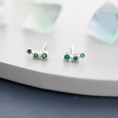 Extra Tiny Emerald Green Trio Stud Earrings in Sterling Silver, Silver or Gold, Tiny Three Star CZ Earrings, Stacking Earrings