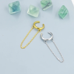 Sterling Silver Ear Cuff with Dangling Chain, Silver or Gold, Simple Piercing Free Earrings, Minimalist Ear Cuff, Chained Ear Cuff