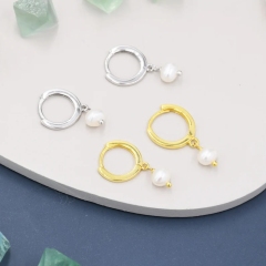 Tiny Dangle Pearl Huggie Hoops Earrings in Sterling Silver, Genuine Freshwater Pearls, Silver or Gold, Minimalist Simple Hoop Earrings