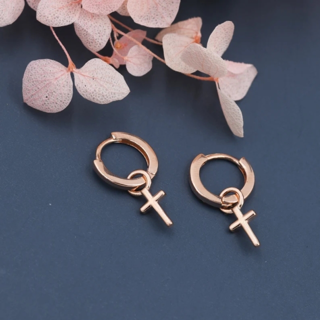 Sterling Silver Cross Hoop Earrings, 8mm or 10mm, Detachable Charm Hoop Earrings, Cross Earrings, Silver or Gold, Interchangeable