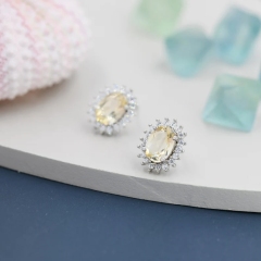 Sterling Silver Natural Citrine Oval Stud Earrings, Oval Halo Stud, Genuine Citrine Gemstone Stud, Minimalist Style, November Birthstone