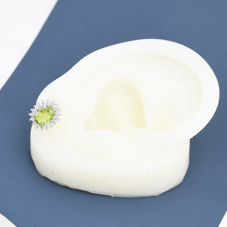 Sterling Silver Natural Peridot Oval Stud Earrings, Oavl Halo Stud, Genuine Peridot Gemstone Stud, Minimalist Style, August Birthstone