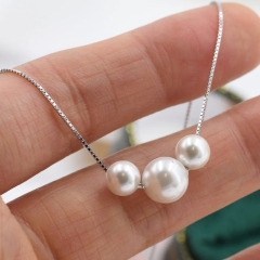 Three Pearl Beaded Choker Necklace in Sterling Silver, 16 inch, Mother of Pearl Beads, Mother and Daughters Necklace, Gifts, Pearls Necklace