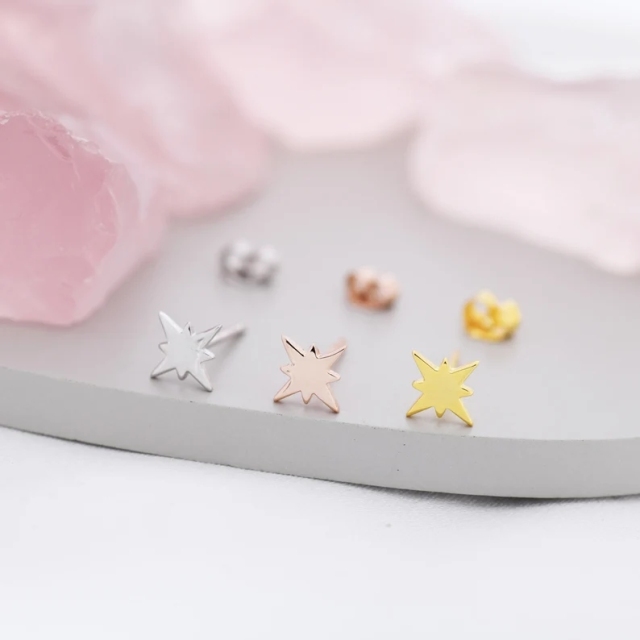 Starburst Stud Earrings in Sterling Silver, North Star Earrings, Silver, Gold or Rose Gold, Star Earrings, Celestial Earrings