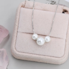 Three Pearl Beaded Choker Necklace in Sterling Silver, 16 inch, Mother of Pearl Beads, Mother and Daughters Necklace, Gifts, Pearls Necklace