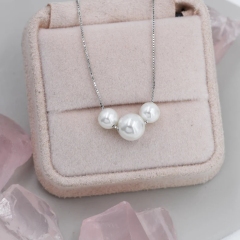 Three Pearl Beaded Choker Necklace in Sterling Silver, 16 inch, Mother of Pearl Beads, Mother and Daughters Necklace, Gifts, Pearls Necklace