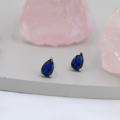 Sterling Silver Sapphire Blue Droplet Earrigns, Pear Cut Sapphire Earrings, September Birthstone CZ Earrings, Silver, Gold or Rose Gold