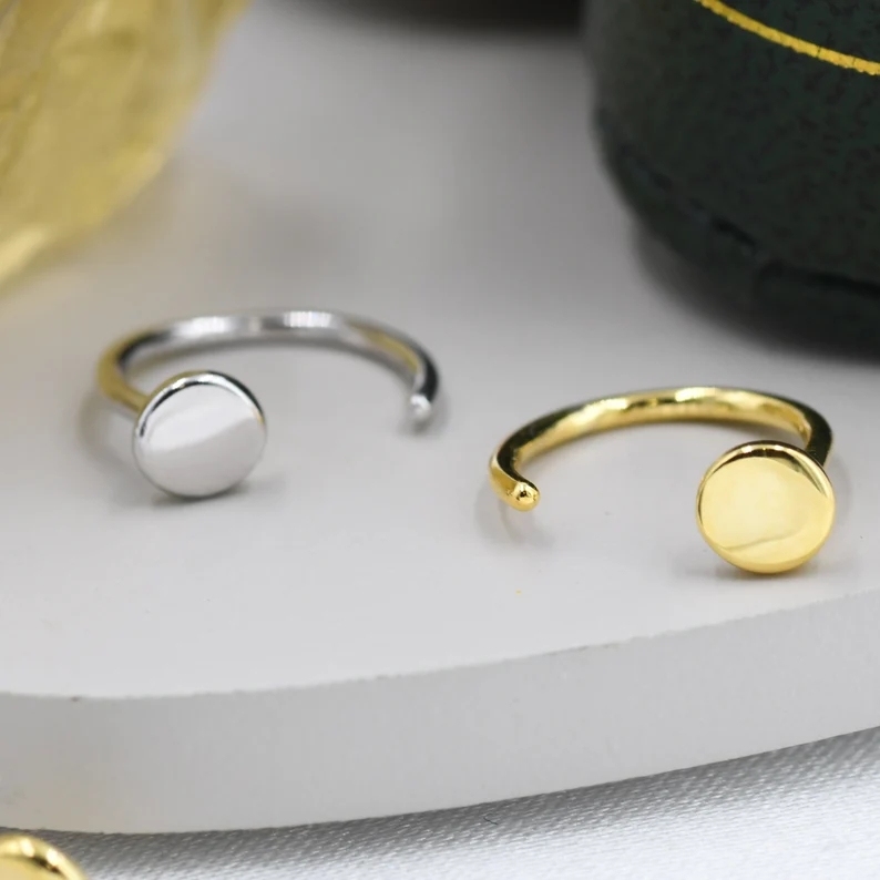 Tiny Dot Huggie Hoop Earrigns in Sterling Silver, Circle Earrings, Open Hoop Earrings, Pull- Through Threader Earrings, Half Hoop Earrings