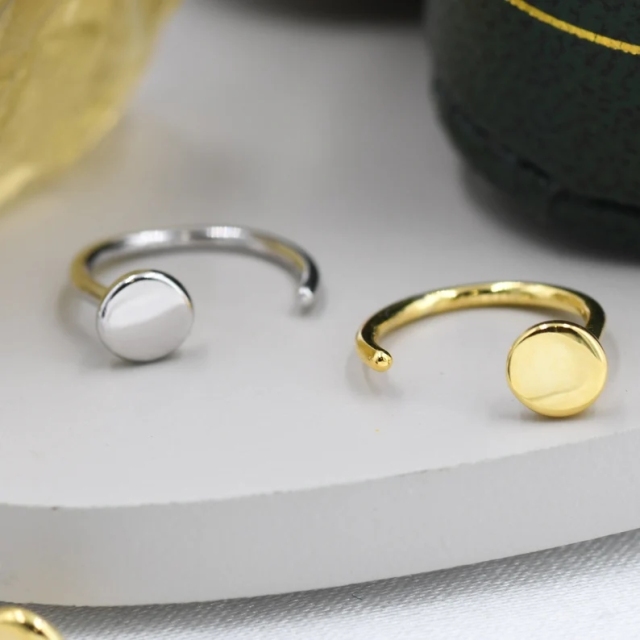 Tiny Dot Huggie Hoop Earrigns in Sterling Silver, Circle Earrings, Open Hoop Earrings, Pull- Through Threader Earrings, Half Hoop Earrings