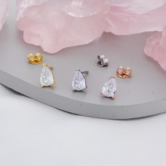 Sterling Silver Pear Cut CZ Earrings, Droplet Earrigns, April Birthstone CZ Earrings, Silver, Gold or Rose Gold