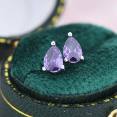 Sterling Silver Pear Cut Amethyst CZ Earrings, Purple Droplet Earrigns, February Birthstone CZ Earrings, Silver, Gold or Rose Gold