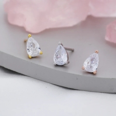Sterling Silver Pear Cut CZ Earrings, Droplet Earrigns, April Birthstone CZ Earrings, Silver, Gold or Rose Gold