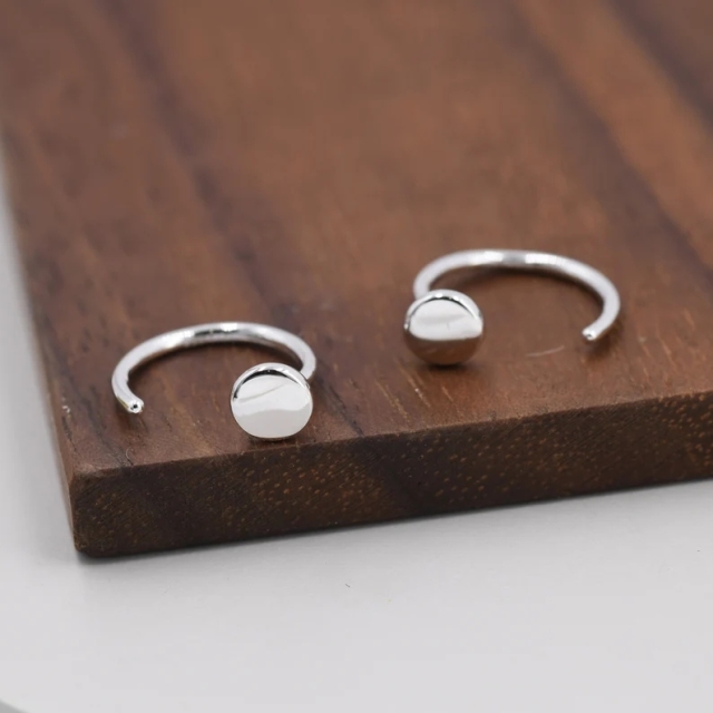 Tiny Dot Huggie Hoop Earrigns in Sterling Silver, Circle Earrings, Open Hoop Earrings, Pull- Through Threader Earrings, Half Hoop Earrings