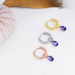 Sterling Silver Amethyst Purple CZ Droplet Hoop Earrings, Silver, Gold or Rose Gold, Pear Cut Drop Earrings, Interchangeable Charms