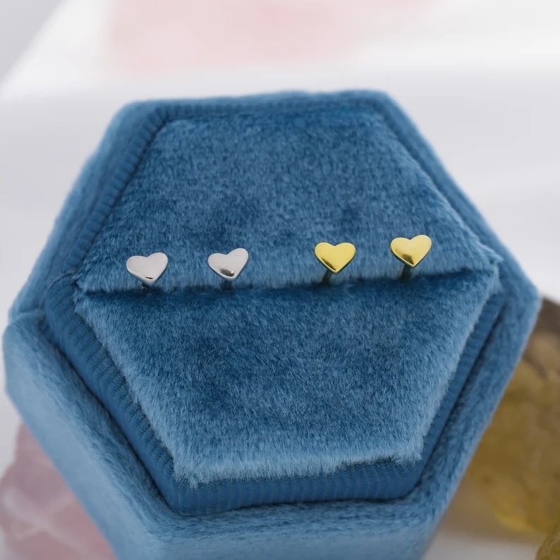 Tiny Heart Stud Earrings in Sterling Silver, Silver or Gold, Dainty Earrings, Extra Tiny, Stacking Earrings, Heart Earrings