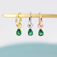 Sterling Silver Emerald Green CZ Droplet Hoop Earrings, Silver, Gold or Rose Gold, Pear Cut Drop Earrings, Interchangeable Charms