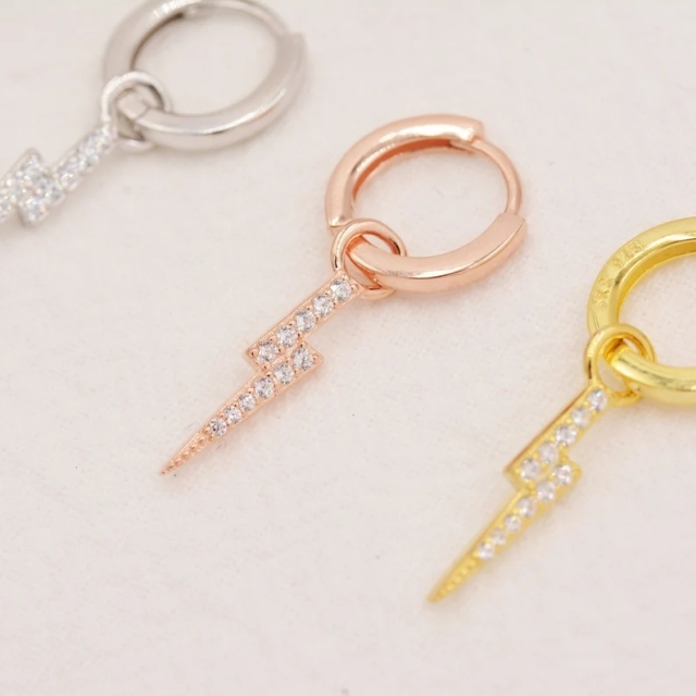 Lightenning Bolt Charm Huggie Hoop Earrings in Sterling Silver with Detachable Charms, Silver, Gold or Rose Gold Lightening Earrings