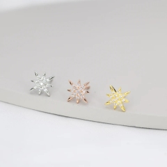 Starburst Stud Earrings in Sterling Silver with Sparkly CZ Crystals, North Star Earrings, Silver Gold and Rose Gold, Celestial Jewellery