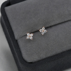 CZ Flower Stud Earrings in Sterling Silver, Rose Gold Over Sterling Silver, Hydrangea Flower Earrings, Four CZ Earrings