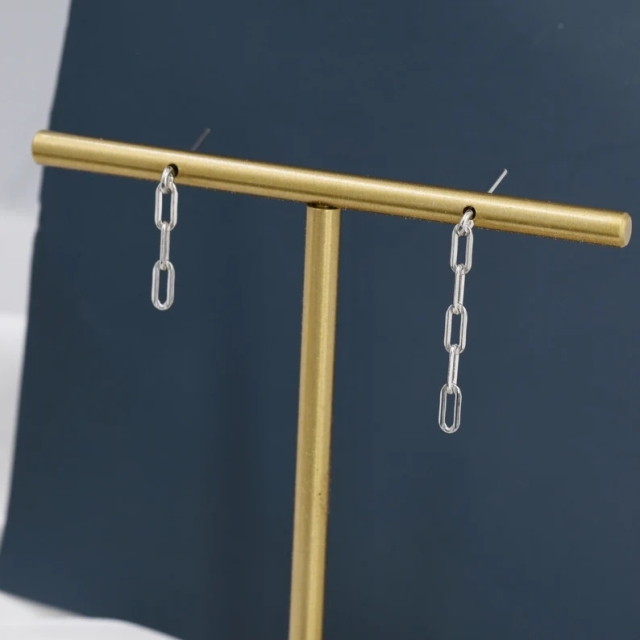Asymmetric Chain Drop Earrings in Sterling Silver, Silver or Gold, Mismatched Dainty and Delicate Paperclip Chain EarringsGeometric