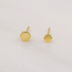 Sterling Silver Hexagon Geometry Stud Earrings, Silver or Gold, Minimalist Geometric Design, Anti-Tarnish Finish