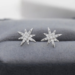 Starburst Stud Earrings in Sterling Silver with Sparkly CZ Crystals, North Star Earrings, Silver Gold and Rose Gold, Celestial Jewellery