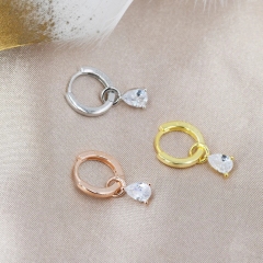 Sterling Silver Pear Cut CZ Droplet Hoop Earrings, Silver, Gold or Rose Gold, Droplet Dangle Hoop Earrings, Interchangeable Charms