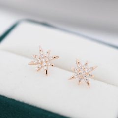 Starburst Stud Earrings in Sterling Silver with Sparkly CZ Crystals, North Star Earrings, Silver Gold and Rose Gold, Celestial Jewellery