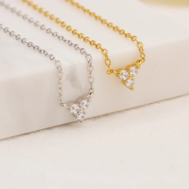 Extra Tiny Three Dot Necklace in Sterling Silver, Three CZ Trinity Necklace, Silver or Gold