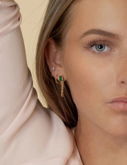 Emerald Stone Earrings, Gold Green Onyx Pendant Earrings, Rose Dangle Earrings American Jewellery